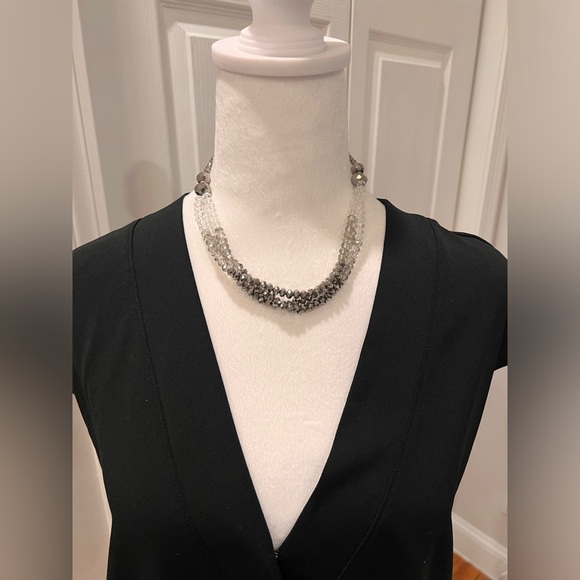 Silver Grey Clear Beaded Multi Strand Necklace - Picture 1 of 5